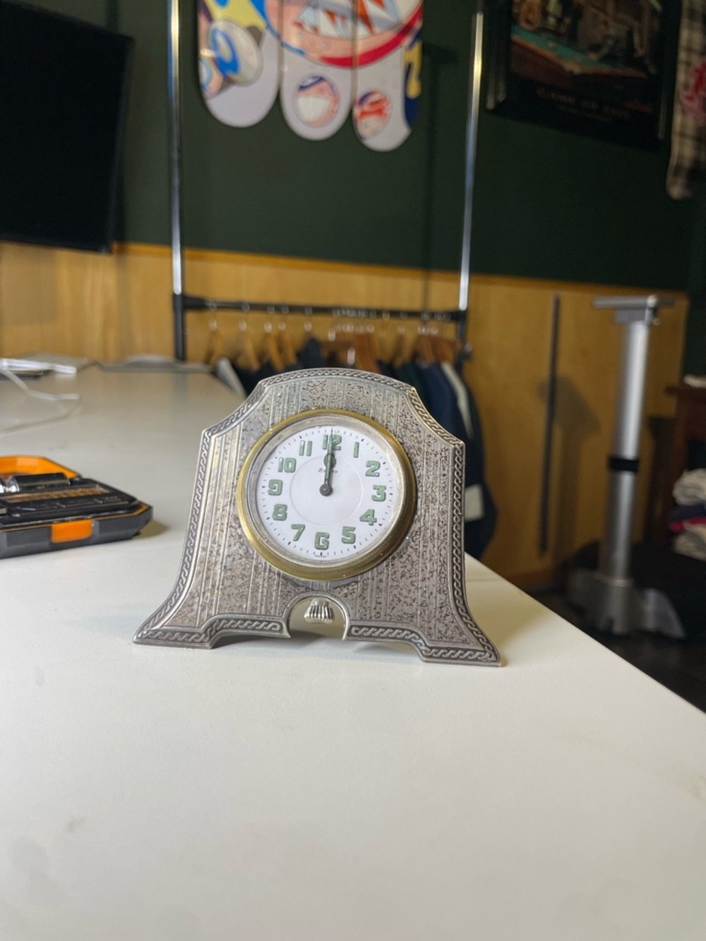 Antique Sterling Silver 8-Day Desk Clock by Concord Watch Co 925